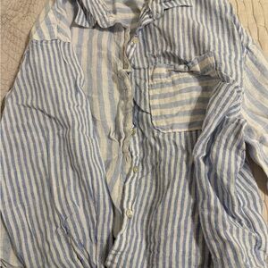Nicole Miller Light Blue and White Striped Shirt